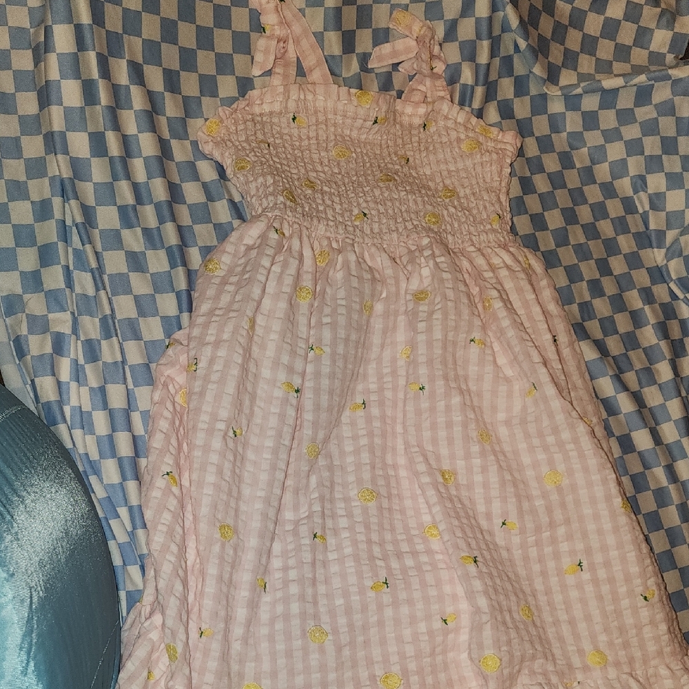 btween Pink Gingham Sundress with Yellow Lemon Motif